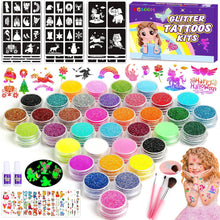 Glitter Tattoos for Kids, Sparkly Birthday Gift for 6 7 8 9 10 Year Old Girls, Temporary Tattoo Set Including Glitter, Tattoo Stencil, Luminous Tattoo, Art and Craft Gift for Kids Age 6-12