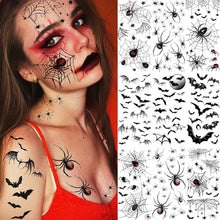 LAROI 9 Sheets Halloween Spider Web Face Tattoo Stickers, Bat Spider Fake Half Arm Tattoo Sleeve For Women Men Adults Kids, Scary Spiderweb Witch Makeup for Halloween Face Tattoo Zombie Makeup Kit