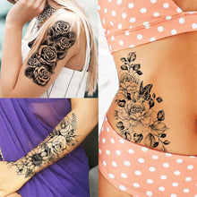 COKTAK 59 Sheets Sexy 3D Rose Flower Temporary Tattoos For Women Girls Arm Neck, Snake Floral Sunflower Leaf Peony Fake Tattoo Sticker Adult, Black Realistic Temp Tatoos Moon Dandelion Butterfly Thigh