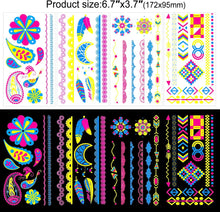 HOWAF 20 Sheet Neon Temporary Tattoos, Neon Tattoos Glow In The Dark Tattoos UV Tattoos Neon Waterproof Tattoo Stickers Fake Tattoos Glow In The Dark Tattoos for Kids Adults Women Girls Face Body Art