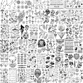 EGMBGM 52 Sheets Tiny Small Temporary Tattoos For Kids Boys Girls, Tribal Animals Butterfly Anchor Compass Tattoo Stickers For Men Women, 3D Cute Flower Fake Face Tatoo Kits Sets For Neck Arm Hands