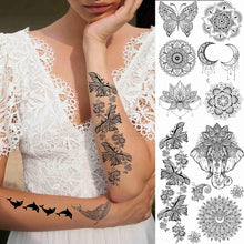 EGMBGM 28 Sheets Tribal Black Temporary Tattoos For Women Girls, Waterproof Fake Tattoos Temporary Elephant Ganesha Lace Tattoo Kits, Lotus Mandala Flower Tatoo Sticker Moon Neck Chest Arm Butterfly