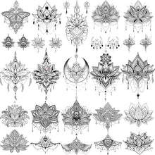 EGMBGM 15 Sheets Sexy Black Lotus Temporary Tattoos For Women Wedding Brides, Tribal Fake Jewelry Pendant Lace Moon Moth Flowers Temp Tattoos Temporary Sticker For Girls Arm Neck Hand Tatoos Jewels