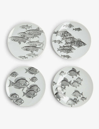 Fish print ceramic plates set of six