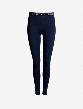 Branded-embroidery cotton-blend jersey leggings