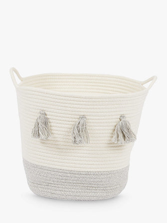 Great Little Trading Co Triple Tassle Rope Storage Basket, Ivory/Grey