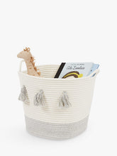 Great Little Trading Co Triple Tassle Rope Storage Basket, Ivory/Grey