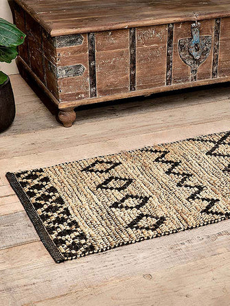 Nkuku Ambara Jute Runner Rug, Black/Neutral, L177 x W66 cm