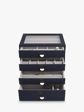 Stackers Glass Lid 4 Drawer Jewellery Box, Navy