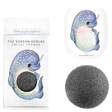 The Konjac Sponge Company Mythical Narwhal Konjac Sponge Box and Hook - Bamboo Charcoal 30g