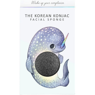 The Konjac Sponge Company Mythical Narwhal Konjac Sponge Box and Hook - Bamboo Charcoal 30g