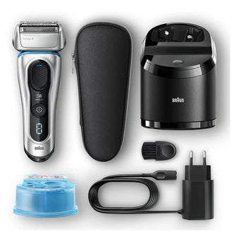 Braun Series 8 8390cc Next Generation, Electric Shaver, Clean&Charge Station, Fabric Case - Silver