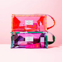 The Flat Lay Co. Open Flat Makeup Jelly Box Bag - Pink Dribbles on Orange