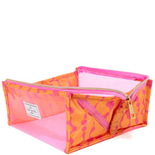 The Flat Lay Co. Open Flat Makeup Jelly Box Bag - Pink Dribbles on Orange