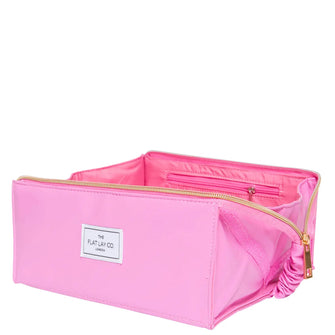 The Flat Lay Co. Open Flat Makeup Box Bag - Pink Leather Monochrome