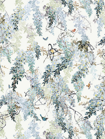 Sanderson Waterperry Wisteria Falls Wallpaper Aqua 216298, Panel A