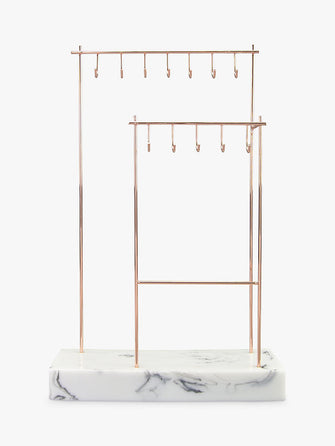 Stackers 12-Hook Jewellery Stand with Marble Effect Base, Rose Gold