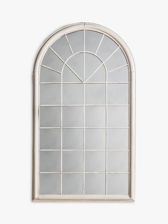 Gallery Direct Fura Outdoor Garden Wall Window Style Arched Mirror, 131 x 75cm, Antique Cream