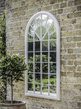 Gallery Direct Fura Outdoor Garden Wall Window Style Arched Mirror, 131 x 75cm, Antique Cream