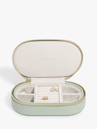 Stackers Oval Travel Jewellery Case, Sage Green