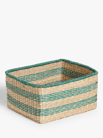 John LewisSquare Seagrass Basket, Natural / Green