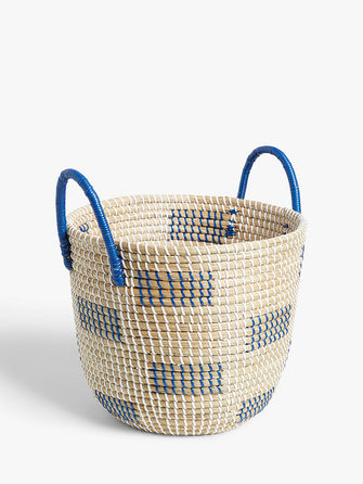 John LewisSeagrass Basket with Handles, Natural / Blue