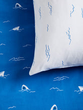 little home at John Lewis Shark Reversible Duvet Cover and Pillowcase Set, Single, Blue