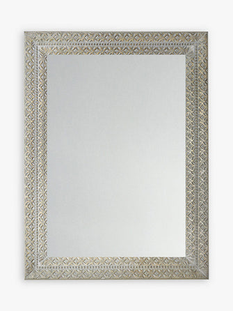 Korba Rectangular Carved Mango Wood Frame Wall Mirror, 120 x 90cm, Grey