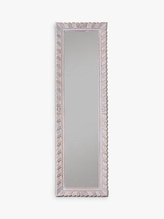 Surat Rectangular Carved Mango Wood Frame Wall Mirror, 177 x 53cm, Grey