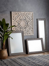 Surat Rectangular Carved Mango Wood Frame Wall Mirror, 177 x 53cm, Grey