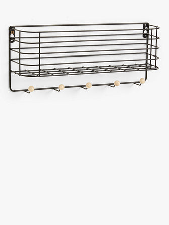 John Lewis ANYDAYWall-Mounted Letter Rack & Hanging Hooks, Black