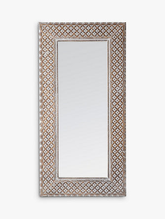 John LewisKanpur Rectangular Wood Frame Wall Mirror, 153 x 76cm, Natural