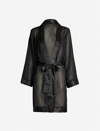 Satin-trim chiffon kimono