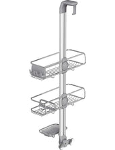 Stainless steel and anodised aluminium over-door shower caddy