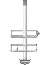 Stainless steel and anodised aluminium over-door shower caddy