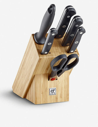 Gourmet stainless steel 7-piece set and wooden block