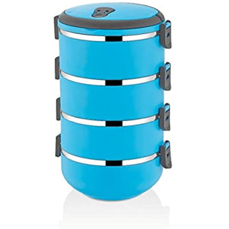 Triple Tray Storage Container Leakproof Steel Food Thermos Four Layer 3000 ml (Blue)