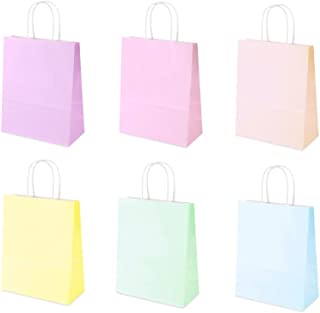 6 Pieces Macaron Colour Party Bags with Handle Gift and Sweet Bags Kraft Grocery Bag Treat Paper Bags Kids Birthday, Baby Shower, Halloween, Christmas,Celebrations Party Supplies