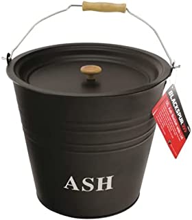 Yorkshire Homeware Black Ash Bucket with Lid Fireside Fireplace Wood Burner Accessories Coal Basket with Wooden Handle 12L