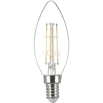 Philips LED Classic 40W B35 LED Candle Filament Bulb, 2700K Yellow Light, E14 Slim Hear, Dimmable, 3 Points