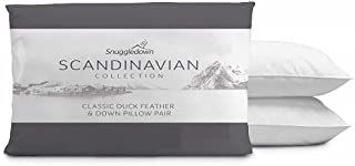 Snuggledown Scandinavian Classis Duck Feather & Down White Pillows 2 Pack Medium Support Designed for Back and Side Sleepers Bed Pillows