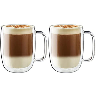 Zwilling Sorrento Double Glass Set of 2 Latte Macchiato Glasses with Handles, 450 ml, Glass