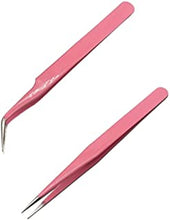 2 Pcs Eyelash Extension Tweezers, Nail Art Tweezers, Stainless Steel Straight and Curve Tip Tweezers, for Eyelash Extensions