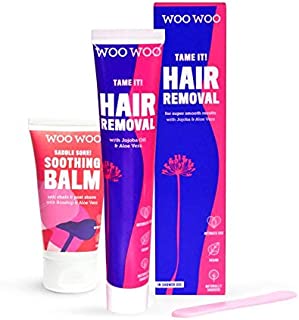 WooWoo Tame It! Hair Removal Cream 100ml, Jojoba Aloe Vera and Saddle Sore! Soothing Moisturising Balm 50ml, Chamomile Rosehip Oil