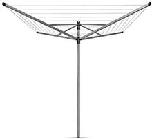 Brabantia - Lift-O-Matic - 60 Metres of Clothes Line - Adjustable in Height - UV-Resistant & Non-Slip Lining - Umbrella System - with Ground Spike 45 mm & Cover - Metallic Grey - ø 295 cm