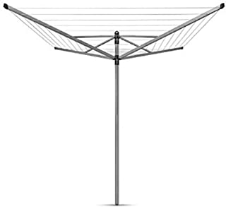 Brabantia - Lift-O-Matic - 60 Metres of Clothes Line - Adjustable in Height - UV-Resistant & Non-Slip Lining - Umbrella System - with Ground Spike 45 mm & Cover - Metallic Grey - ø 295 cm