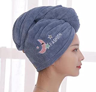 YUEKUN Super Absorbent Hair Drying Cap Towels Wrap Women Girls Microfiber Dry Hair Hat Towel Turban with Button Design Quick Drying Lady Bath Head Wrap (Blue)