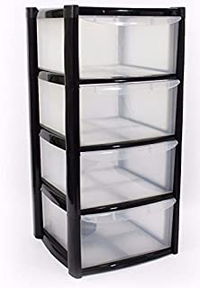 Plastic Storage Drawers - Large - 4 Drawers (Black)