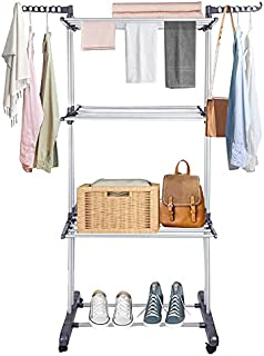 Innotic Clothes Drying Rack 4-Tier Foldable Standing Garment Dryer Collapsible Movable Laundry Airer with 4-Wheels for Home Storage Indoor (Grey)