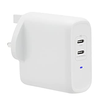 Amazon Basics 63W Two-Port GaN USB-C Wall Charger (45W + 18W) for Laptops, Tablets and Phones with Power Delivery - White (non-PPS)